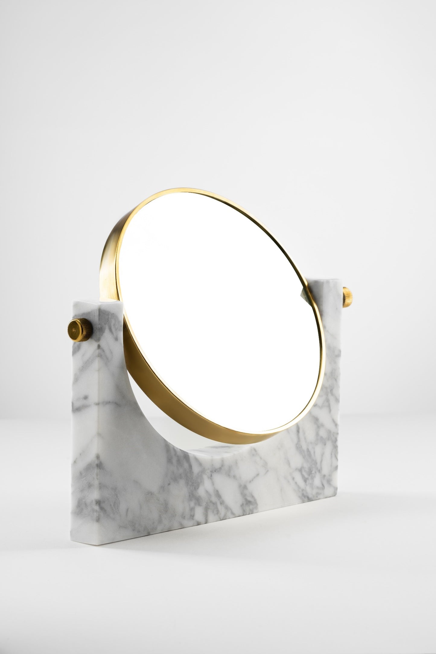 White Carrara Marble & Brass Mirror